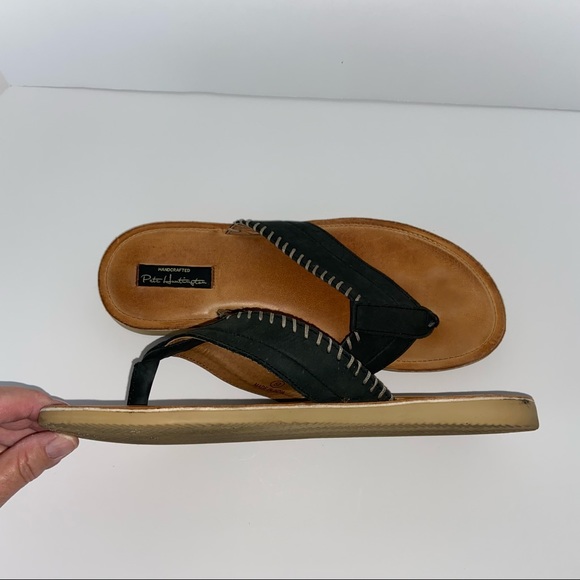 Pete Huntington Men’s Black Leather Flip Flops 9 - Picture 4 of 6